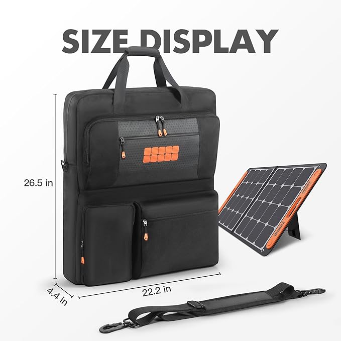 Solar Panel Carrying Case Compatible with Jackery SolarSaga 100W 200W / Anker 100W 200W / Ecoflow 110W 160W 220W / Renogy 100W 200W Storage Bag Suitable for Travel and Home Storage (Black+Orange)