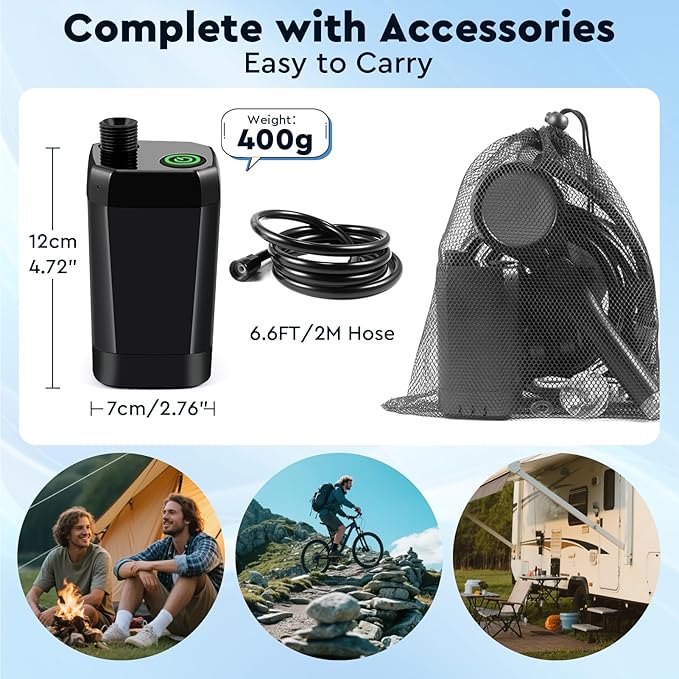 Fotgear Portable Camping Shower - 6000mAh Rechargeable Outdoor Shower with LED Display - IPX7 Waterproof Camping Shower Kit for Hiking Travel Car Washing RV Pet Bath
