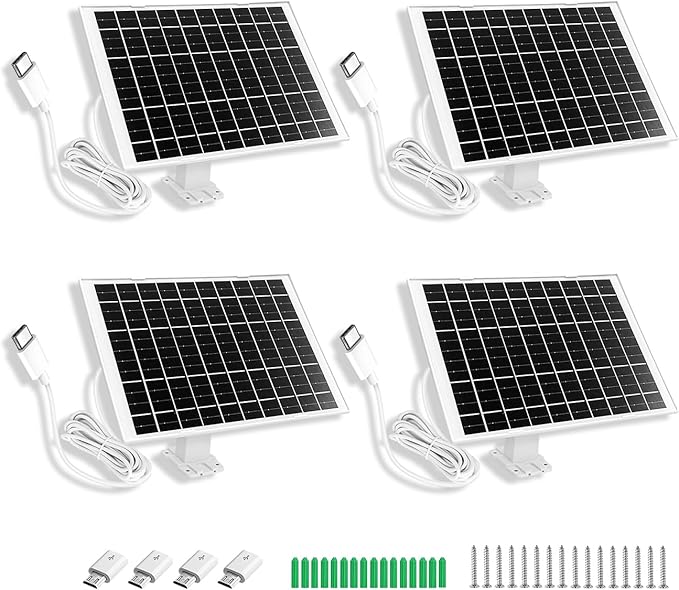 4 Pack 7W Camera Solar Panel Charger Compatible with eufyCam 3/S330 3C/S300 S350/C220/C210 eufy SoloCam S220/S340/C210 Camera Solar Charger with 9.3FT Type-C Charging Cable Cord &amp Micro USB Por