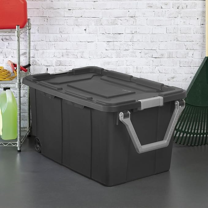 2 Pack 40 Gallon Heavy-Duty Wheeled Storage Bins - Industrial Rolling Totes with Secure Latch Lids for Garage Camping Warehouse &amp Moving Organization (Gray)