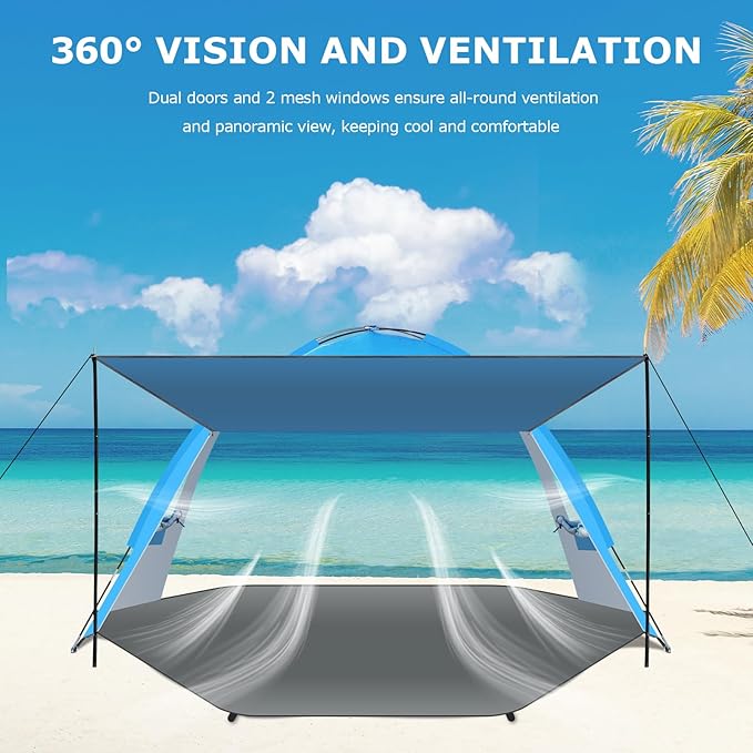 Gorich Beach Tent with Canopy - Easy Setup 3-4/5-6/7-8 Person Portable Sun Shelter UPF 50+ UV Protection Sun Shade Lightweight &amp Compact Beach Cabana for Family Travel