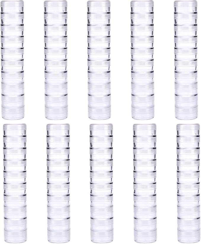 BAOFALI 100 PCS Stackable Plastic Containers Clear Storage Box Round Organizer Jars for Beads Buttons DIY Art CraftJewelry Nail Accessory (919x3.5cm/ 7.5X.5inch)
