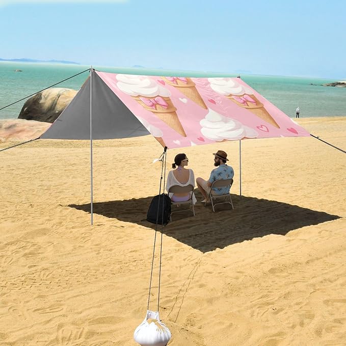 ALAZA Bow Ice Cream Pattern Beach Tent Sun Shelter Portable Canopy Sunshade for Outdoor Camping Picnics Backyard Fun 10x9 ft