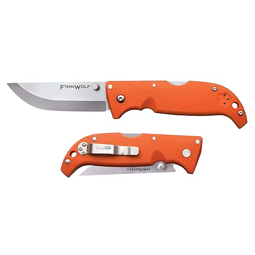 Cold Steel Finn Wolf 3.5in AUS8A Razor-Sharp Straight Back Blade 4.375in Griv-Ex Blaze Orange Handle Hunting Folding Knife Boxed