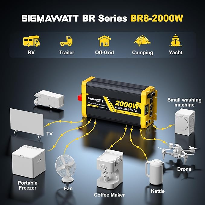 2000W Pure Sine Wave Inverter12V DC to 120V AC–Powers RVTruck&ampHome BackupMobile Air Conditioner Electric Kettle Microwave with Led Display and Remote Monitoring