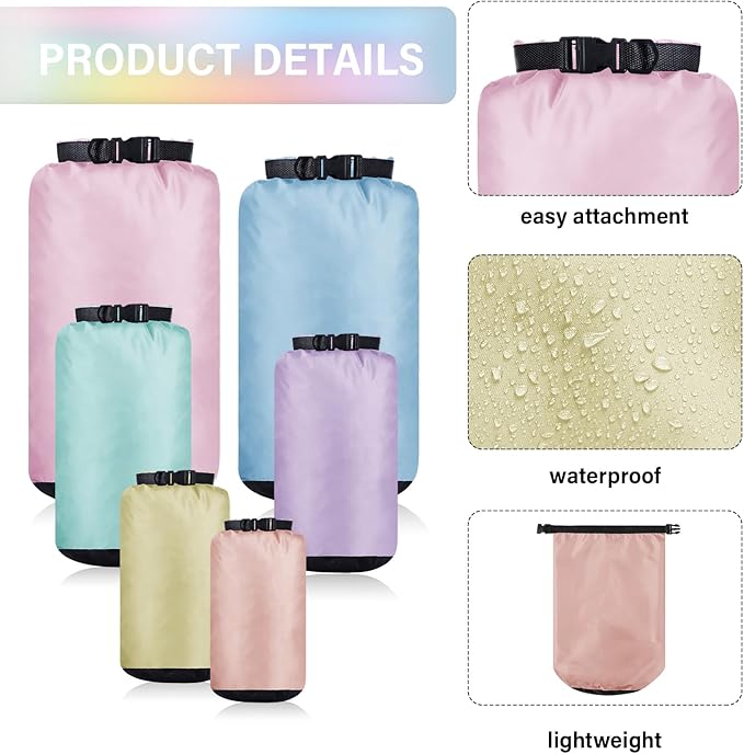 6 Pcs Waterproof Dry Bag Sack Lightweight Outdoor Dry Bags 35 L 20 L 15 L 10 L 5 L 3 L Waterproof Boat Bag for Kayaking Backpacking Hiking Camping Rafting (Macaron Color)