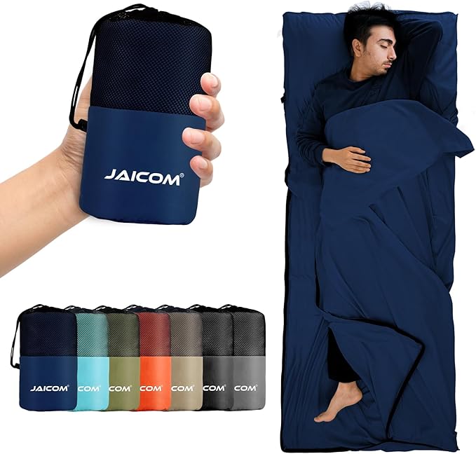JAICOM Sleeping Bag Liner Travel Sheets &amp Adult Sleep Sack Ultralight and Portable Summer Sleeping Bag - Ideal for Backpacking Hotels and Hostels Business Trips Camping