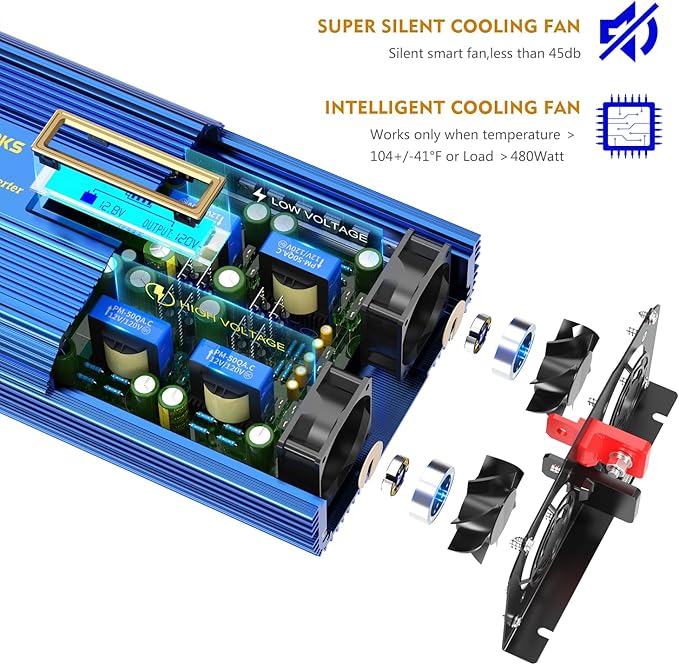 2000Watt Pure Sine Wave Power Inverter 12V DC to 110V 120V AC ETL UL458 Compatible with Lithium Battery Starlink for Off-Grid Solar RV Home Truck with 2.4A USB Ports &amp 1AC Terminal Block by VOLTWO