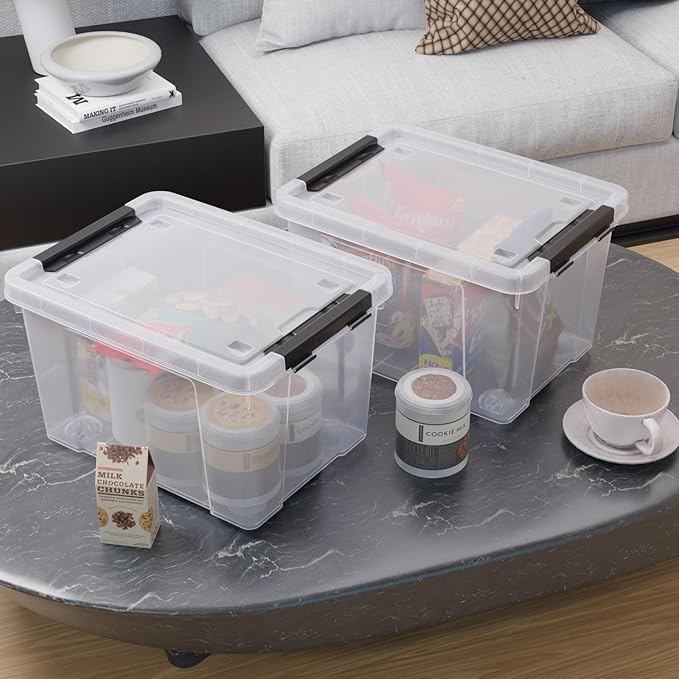 4 Pack 22 Quart Plastic Storage Box with Wheels Clear Storage Latch Box
