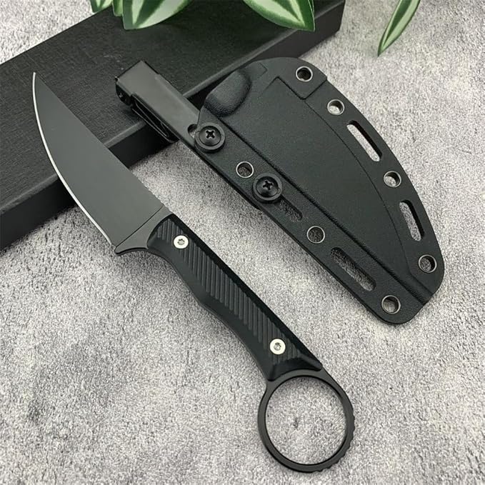 7.8 Outdoor Fixed Blade Knife Full Tang 8Cr13Mov Blade Non-Slip Handle with Grip Ring Kydex Sheath and Clip Compact EDC Camping Cutting Tools Men's Gift