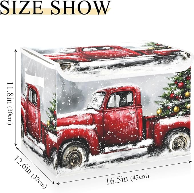 Collapsible Storage Bins Truck Christmas Tree with Lids &amp Handles Foldable Storage Boxes Basket with Flip-Top Lid for Home Office 16.5” x 12.6” x 11.8”