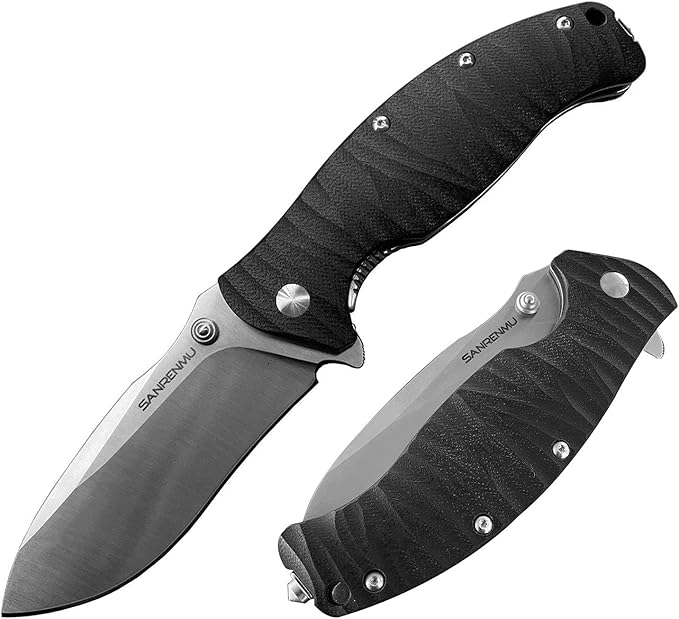 SANRENMU 1006 NEW Pocket Folding Knife 14C28N Blade Flipper Ball Bearing Outdoor Camping Survival Tool EDC (Black)