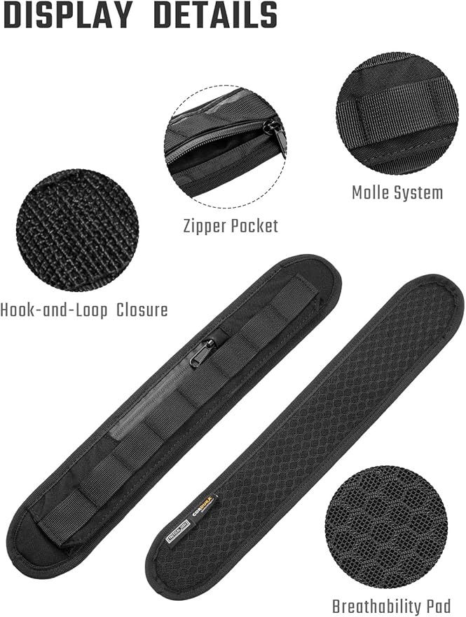 TACTICAL_GEEK TGBelt2 Shoulder Strap Pad Shoulder Strap Cushion Universal Replacement Pad with Zipper Pocket Removable Backpack Strap Pad(Cordura-Black)