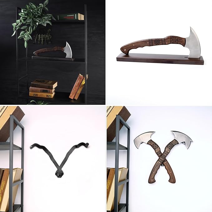 AncientSmithy Tactical Tomahawk Full Tang Camping Axe Outdoor Hatchet for Chopping with Tribal Engraving (14'' Blade with Spike and Sheath)