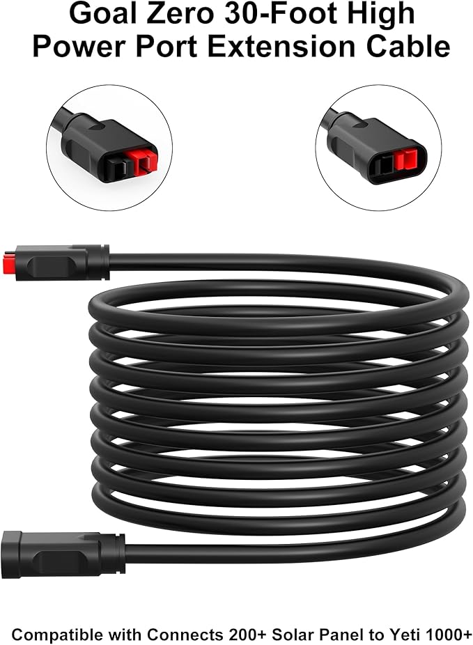 vhbw 30FT High Power Port Extension Cable Compatible with Goal Zero Nomad 200 Boulder 200 Briefcase Ranger 300 Briefcase HPP Solar Extension Cord Compatible with Goal Zero Yeti Power Stations