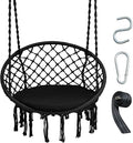 Giantex Hammock Chair Macrame Swing - Hanging Chair with Cushion and Hardware Kit 330 LBS Weight Capacity Indoor Swing for Hammock Stand Patio Balcony Living Room Hammock Swing (Black)