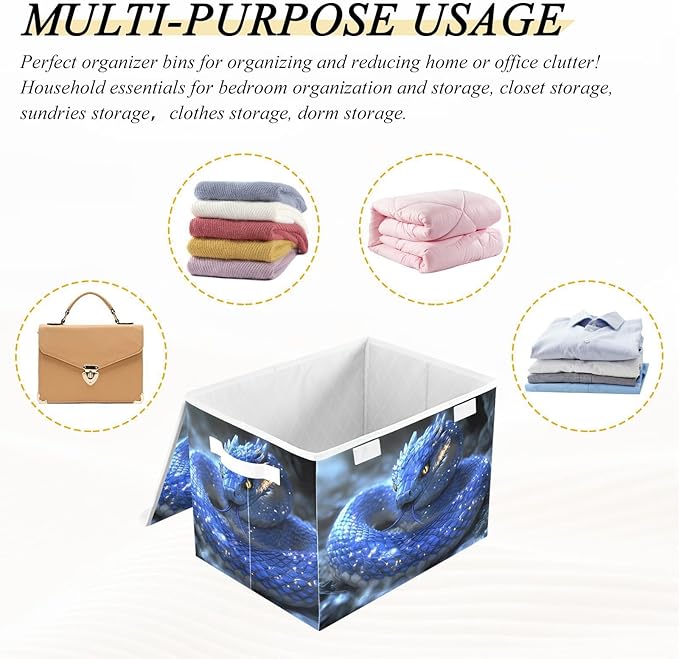 AIXIWAWA Lidded Storage Cube (Snake Blue) Fabric Foldable Closet Bins with Flip Lid and Handles Organizer Basket Container 16.5 x 12.6 x 11.8 IN
