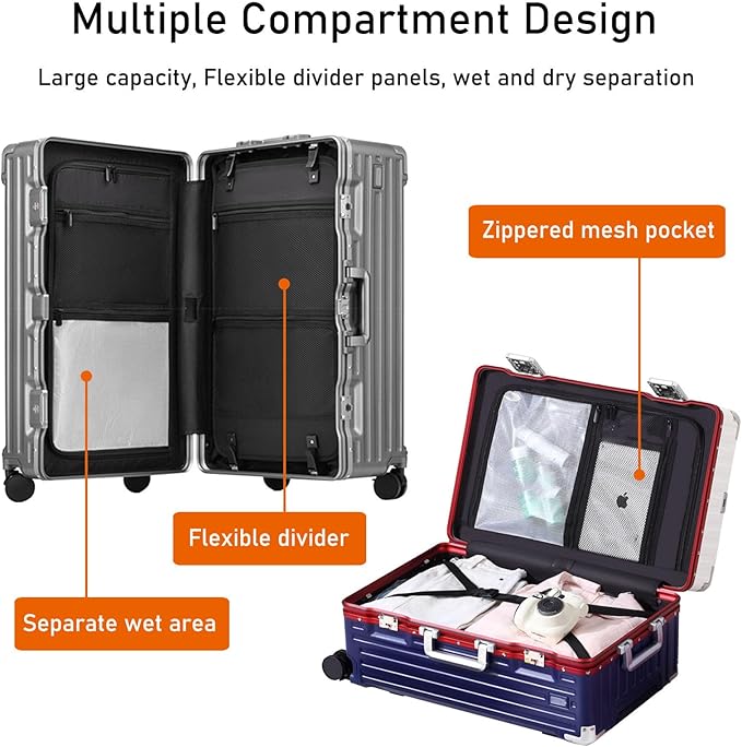 LEOVEN Hardside Luggage LS-0683 PC Hard Shell Suitcase with Cup Holder USB Type-C 3:7 Ratio Large Capacity Aluminium Frame TSA Customs Lock 360° Double Wheels with Brake and Shock Absorber
