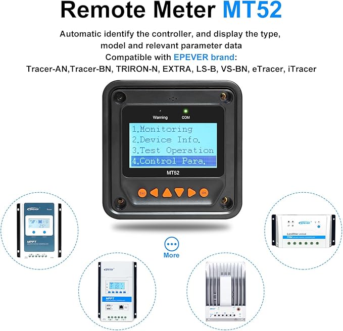 MT-52 Remote Meter Only Suitable for EPEVER Brand Tracer-an/BN Series and Triron-N Xtra LS-B VS-BN eTracer iTracer Monitor and Set Parameter of Solar Charge Controller
