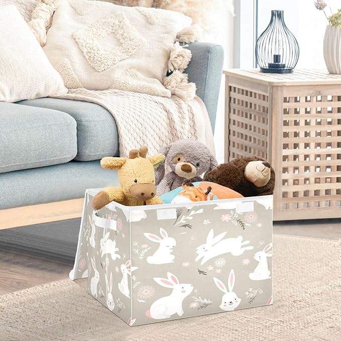YETTASBIN Easter Bunny Storage Basket with Lid and Handles Large Collapsible Fabric Storage Bins Durable Storage Organizer for Shelves Closet Bedroom School Office Home Decor
