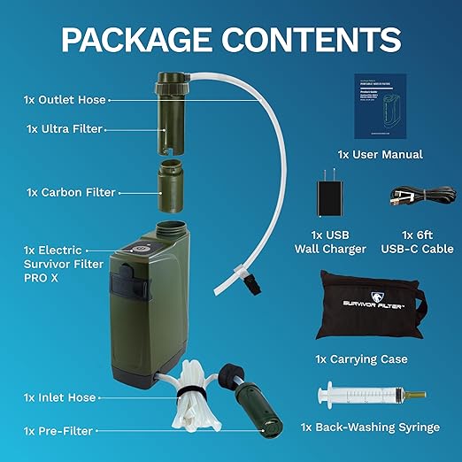 Survivor Filter PRO X - Electric Portable Camping Water Filter - Filters Bacteria Parasite Viral