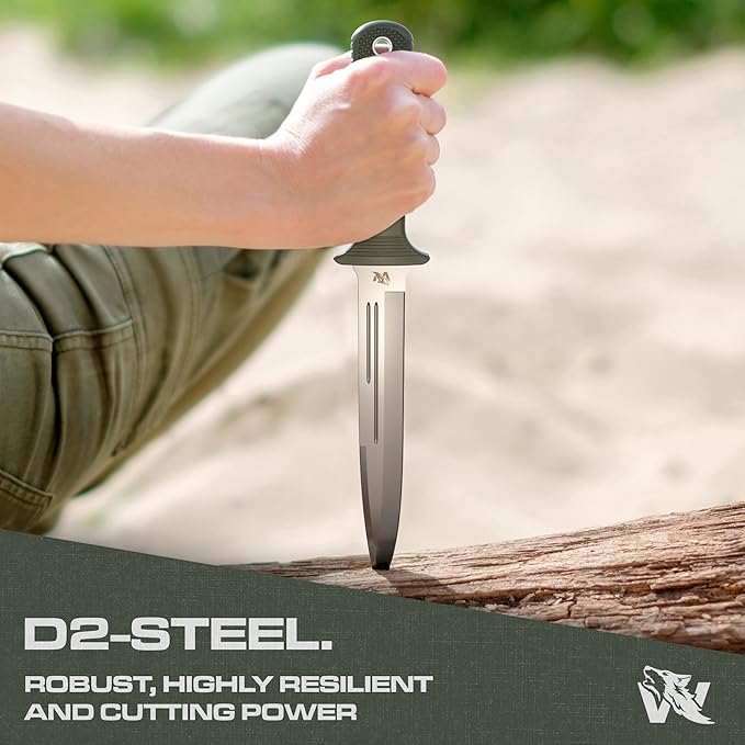 ODENWOLF W-Catcher Fixed Blade Knife with Sheath - Large Hunting-Knife made of D2 steel - Big Fixed Blade Knives with Non-Slip TPE Handle - Full Tang Survivalknife for Outdoor Activities