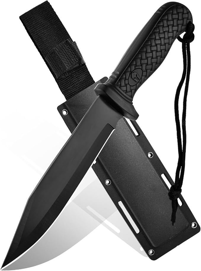 Fixed Blade Hunting Knife with Sheath - 11.89 Inch Full Tang Survival Knife ABS Handle &amp Brushed Blade for Camping Hunting Outdoor Gift (7.6 oz) (Shadow-A)