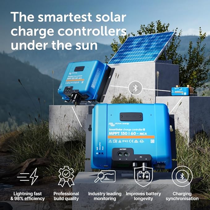 Victron Energy SmartSolar MPPT MC4 Compatible Solar Charge Controller (Bluetooth) - Charge Controllers for Solar Panels - 150V 60 amp 12/24/36/48-Volt