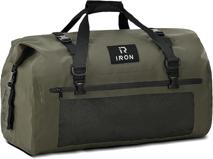 BORLENI Waterproof Motorcycle Dry Duffel Bag Luggage Tail Bag with Large Storage SpaceRoll Top Closure Shoulder Straps Inner Pocket and Mesh Pocket for Motorcycling Travel Camping (Army Green30L)