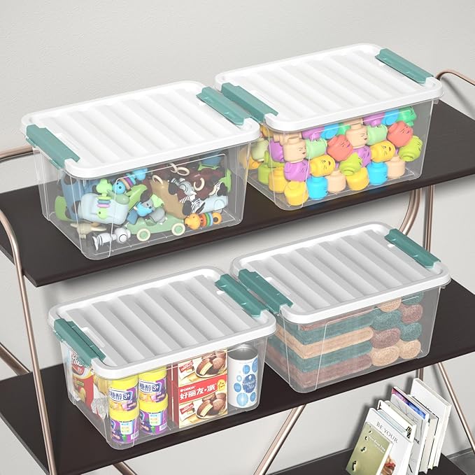 20 Quarts Clear Latching Boxes with Lids Plastic Storage Tote Set of 6
