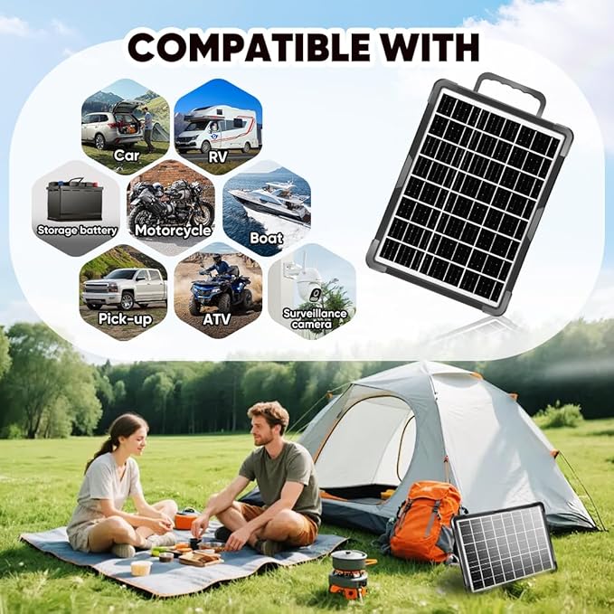 20W Solar Powered Battery Charger &amp Maintainer Built-in Smart MPPT Charge Controller Waterproof 12V Solar Panel Trickle Charging Kits for Car Boat Trailer RV Marine