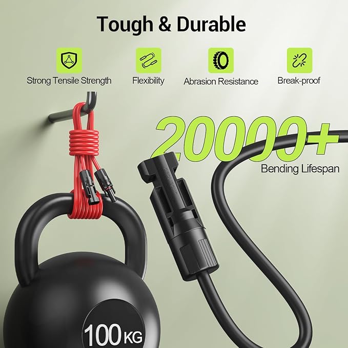 100FT 10AWG Solar Extension Cable 10 Gauge Solar Panel Wire with Waterpproof Female and Male Connectors for Outdoor RV Off-Grid Photovoltaic Systems(Black+Red)