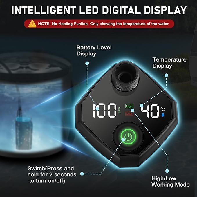 Portable Shower for Camping Rechargeable Camping Shower with Collapsible Bucket with Handle 20L Intelligent LED Display 4 Spray Modes Outdoor Shower Kit for Hiking Travel Car Pet 【Black】
