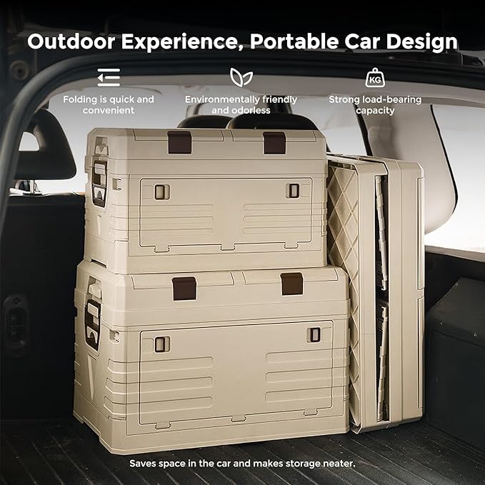SolarPlay Camping Storage Box with Lids 60L Foldable Box with handles for Trunk Organizer for Outdoor Picnic Car RV Storage and Organization