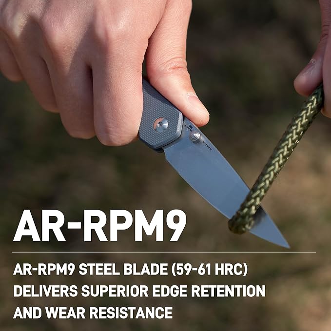 CJRB Kain Pocket Knife for Men 2.95'' AR-RPM9 Steel Blade G10 Handle Folding Knife with Pocket Clip for Camping Hiking Survival Designed by Sanford Owen(J1956)
