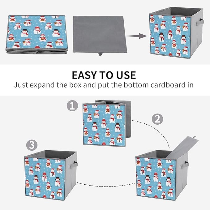Convenient Closet Organizer Bins Christmas Snowman Foldable Storage Cubes for Clothes Shoes Neat Storage Solution