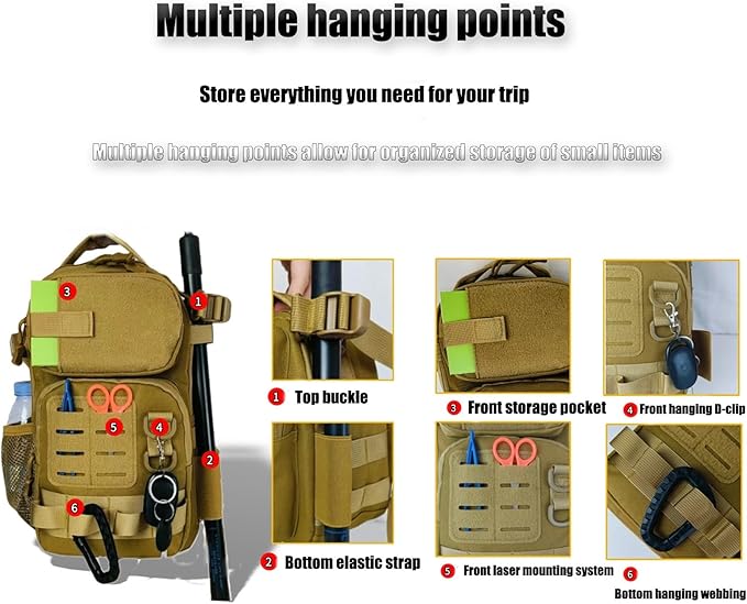 10L Tactical Sling Bag Backpack Ventilated Molle Assault Pack Waterproof Tactical Chest Bag Crossbody Single Shoulder Bag