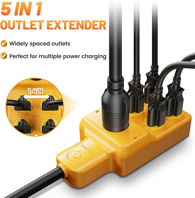 MECMO NEMA L14-30P to Four 5-20R/5-15R &amp L14-30R Generator Adapter Extension Cord 4 Prong Twist Locking 30 amp to 15/20/30 amp Generator Power Cord 125/250V 7500 Watts ETL Listed