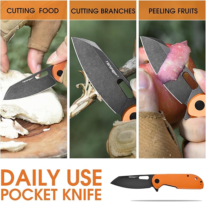 TONIFE Galaxy Mini Folding Knife with D2 Steel Blade and Aluminum Handle EDC Pocket Tool for Camping Hiking and Survival (orange)
