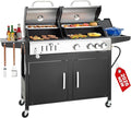 3 Burner Propane Gas and Charcoal Grill Combo with Side Burner &amp Porcelain-Enameled Cast Iron Grates 37000 BTUs 685 SQIN Dual Fuel Outdoor BBQ Grill for Patio Garden Picnic Backyard Barbecue Coo