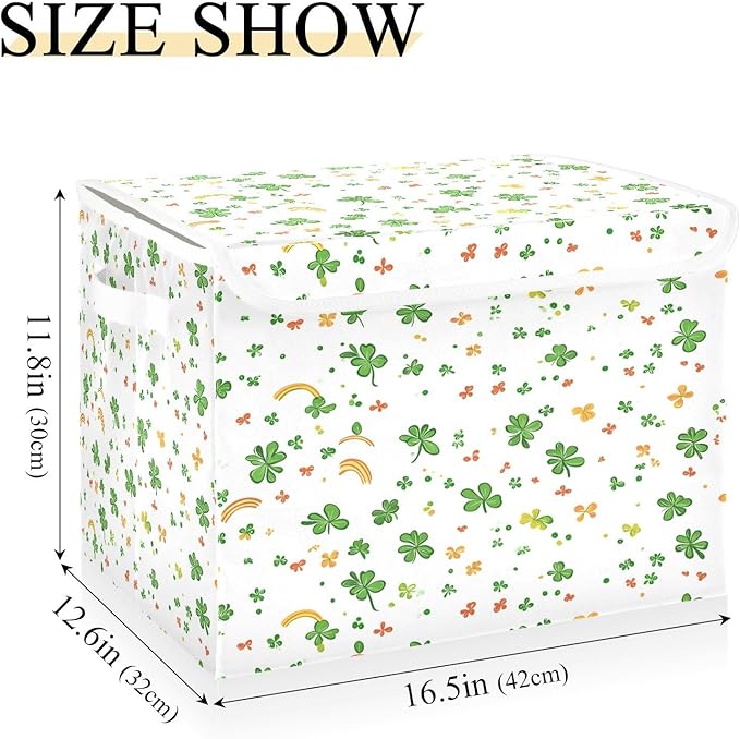Cute St. Patrick's Day Patterns Fabric Storage Bins with Lids and HandleFoldable Storage Bins with LidsCloset Organizers for Clothes Storage Room Organization Office Storage Chest Organizer