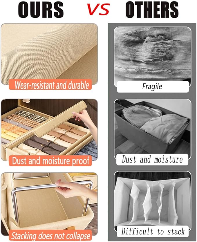 4PCS Foldable Storage Box with Lid - Extra Large Fabric Closet Organizer for Clothes 18.5x11x7.9 Inch Canvas Bin Collapsible Design for Bedroom Shelf Closet Underbed (Beige)