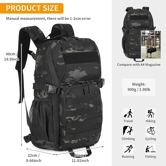 HUNTVP 25L &amp 35L Tactical Backpack Military MOLLE Bag Army Tactical Laptop Backpack 3 Day Pack Military Gear Camping Hiking Outdoor Rucksack Camo