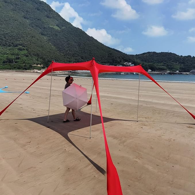 Beach Tent Sun Shelter Blocks 98% of UV Rays Water-Resistant Easy Installation Include Support Rod Storage Bag for Camping Fishing Backyard Fun or Picnics