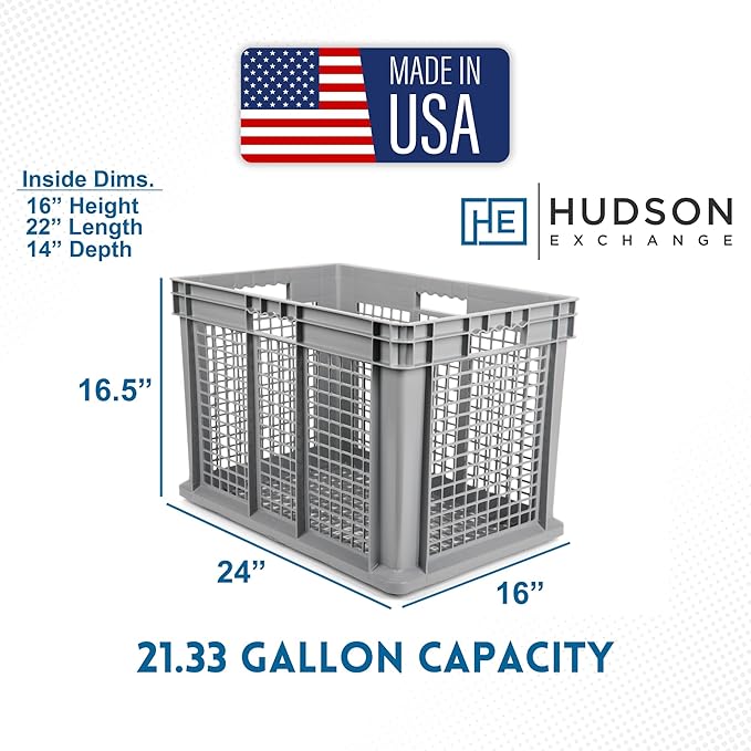 Hudson Exchange 24 x 16 x 16 (2 Pack) Mesh Straight Wall Handled Storage Container Tote Gray