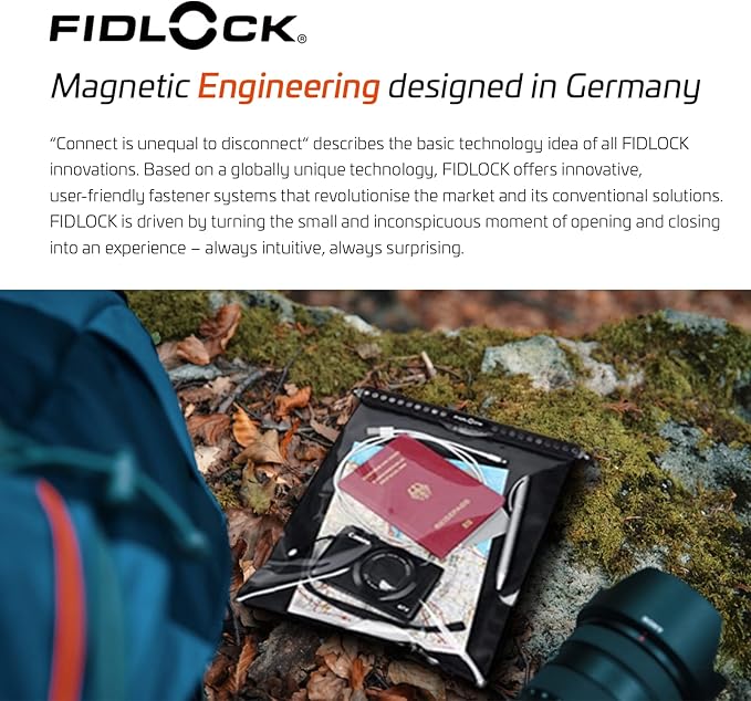 FIDLOCK Hermetic Dry Bag Flexible Magnetic Self-Sealing Bag for Cellphone | 100% Water &amp Sand Proof | Practical Size with a Large Opening | Lanyard Included | Medi | Orange Transparent