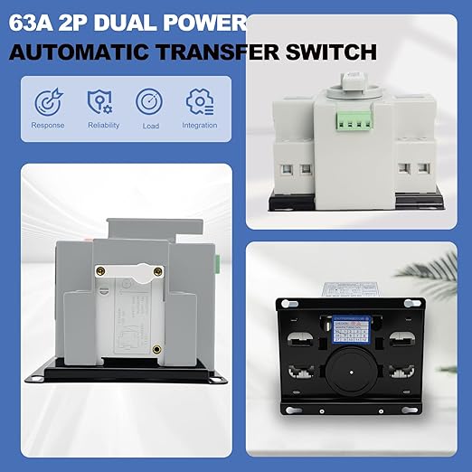 110V Dual Power Automatic Transfer Switch 2P 63A CE Certified ATS Generator Changeover Switch 50Hz/60Hz（White）