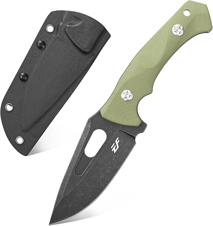 Eafengrow EF109 Fixed Blade Knife D2 Steel Blade G10 Handle Field Utility Knife with Kydex Sheath for Outdoor Camping Hiking (Green)