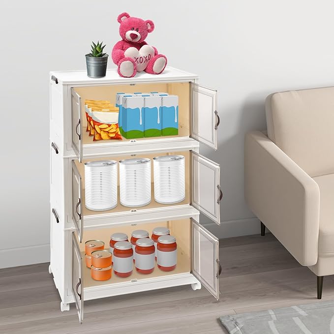 3 pack large capacity White storage bins with Lids Folding Boxes Collapsible Storage Bins Stackable Storage Containers with Wheels Stackable Storage bins Cabinet Pantry Storage Car Trunks