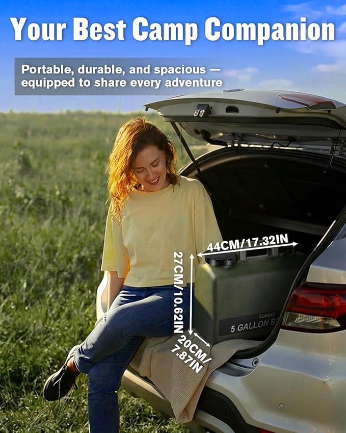 Spopal Portable Shower for Camping with 5-Gallon Water Jug [Upgraded] 10000mAh Rechargeable Camping Shower with 5 Adjustable Speeds Food Grade Material Water Containers for Hiking Travel Car Pet